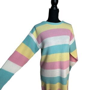ANNIE ROSE Pastel Striped Mini Sweater Dress Size Medium